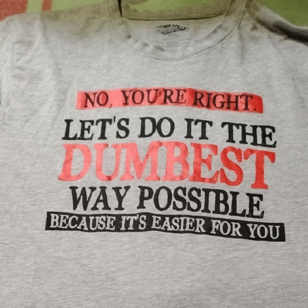 Men's Grey Action Apparel Funny Text Lets Do It The Dumbest Way Possible Shirt